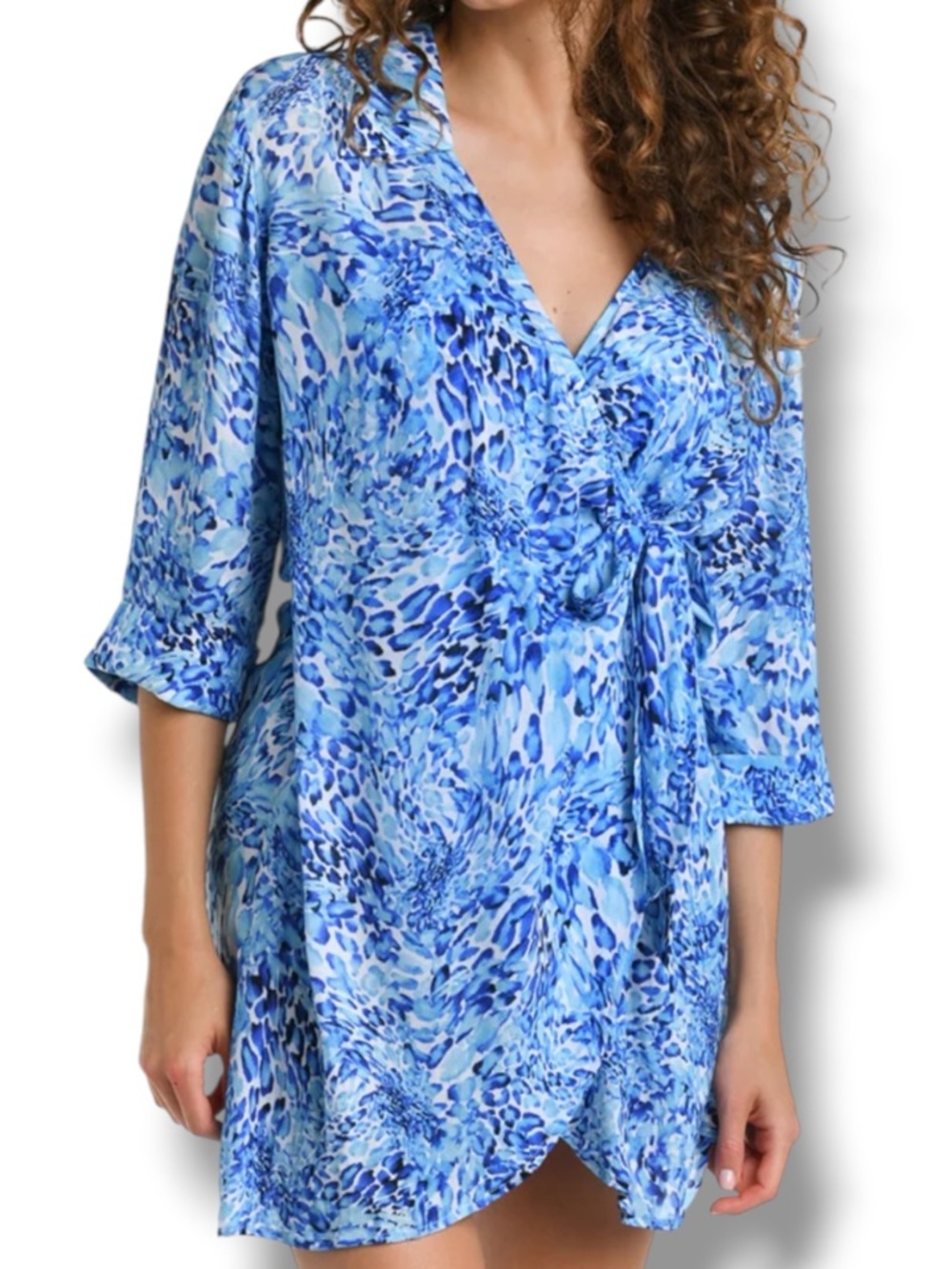 La Blanca Aquatic Nature Blue Wrap Swim Cover Up Dress XL